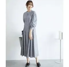 美品✨【ロペピクニック】ストライプ 長袖ロングシャツワンピース　フレア