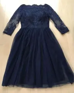 チチロンドン風　刺繍ワンピース　ネイビー　結婚式　二次会　イベント　ドレス