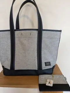 PORTER トートバッグ グレー/ネイビー ポーチ付き