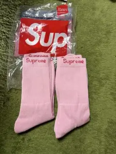 supreme hanes 靴下　ピンク 2足組