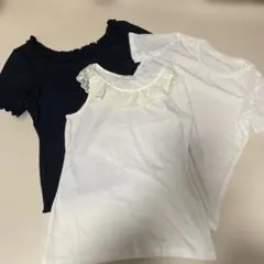 フリル付きノースリーブ　Tシャツ M 黒