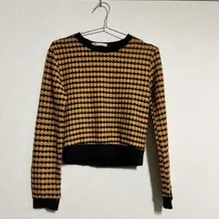【ZARA】オレンジ・黒 パターン編み 長袖ニット
