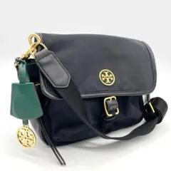 【希少】トリーバーチ ショルダーバッグ 黒 緑 ナイロン レザー クロシェット