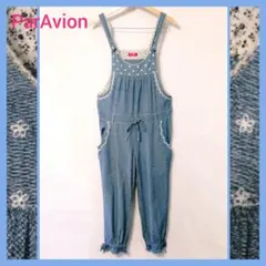ParAvion★ソフトデニムサロペット 花柄刺繍 ウエストりぼん裾絞りデザインのサムネイル