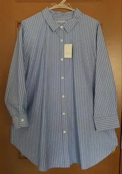 新品タグ付き☆青×白ストライプ Aラインシャツ/4L 大きいサイズ