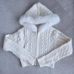 GRL ファーフードダブルジップケーブルニットカーディガン[mb1601]