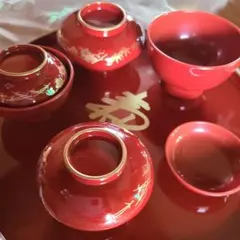 お食い初め用 赤い陶器 食器セット
