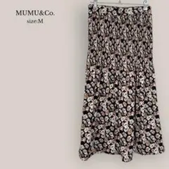 MUMU&Co. ✨美品✨ロングフレアスカート　花柄　総柄　ブラック　ゴム