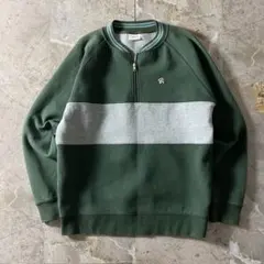 ハーフジップ スウェット トレーナー 緑 グレー カジュアル ユニセックス 古着