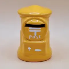 郵便ポスト型 貯金箱 イエロー 陶器製