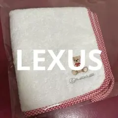 【LEXUS 】タオルハンカチ テディベア刺繍ループ付　白／赤チェックのサムネイル