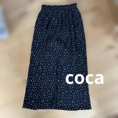coca ドット柄 プリーツロングスカート ブラック　ポケット付き