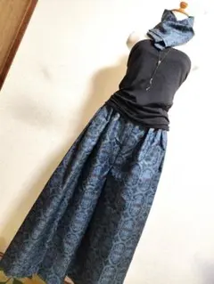 1982　着物リメイク☆大島紬ガウチョパンツ＆ストール