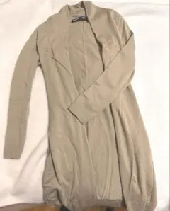 ベージュ カーディガン 長袖 ウエストリボン付き