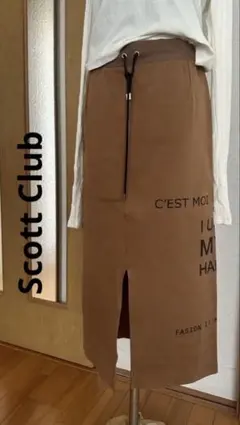 使用感あり【Scott Club】ロゴプリント タイトスカート ブラウンのサムネイル