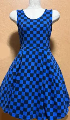 チェッカー柄ジャンパースカート 青×黒