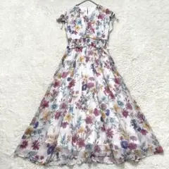【美品】トッコクローゼット フラワープリントウエストシャーリングワンピース