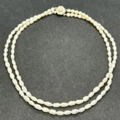 淡水パールネックレス 2連ライス型真珠 シルバーアクセサリー SILVER刻印