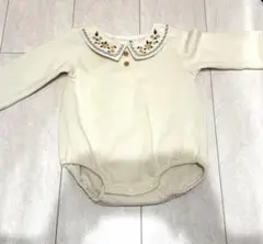 アイボリー 刺繍付き長袖ロンパース