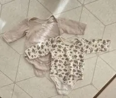 【2点セット】長袖ロンパース肌着 モリス風　ピンクベージュCottoli 80