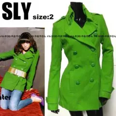 SLYスライ ウールカラーピーコート 緑グリーン サイズ2