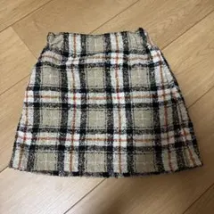 チェック柄スカート ベージュ 黒 オレンジ　120 ツイード
