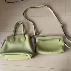 FIRANO 黄緑 レザーハンドバッグ　ミニショルダー付き
