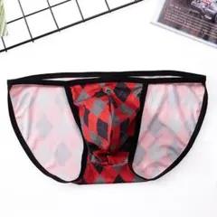 ビキニ 紐パン メンズ ブリーフ L ～ LL レッド アーガイル チェ ック