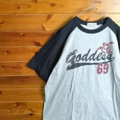 半袖Tシャツ　ラグラン袖　グレー　黒　XL　亀　サーフィン　サーファー　古着