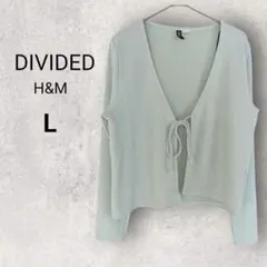 エイチアンドエム カーディガン L ミントグリーン リボン リブニット