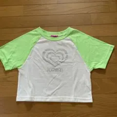 KOGYARU ラグランTシャツ ライムグリーン ホワイト ハートラインストーン