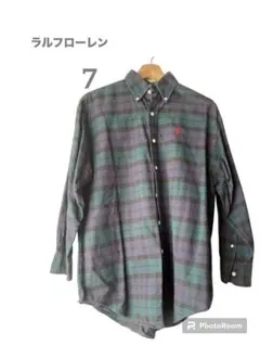 お値下げ❗️ラルフローレン、チェック柄、シャツ、長袖、グリーン、綿