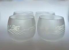 たち吉 大波 冷茶碗 4個セット すりガラス 레트로