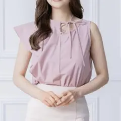 clear フリル ノースリーブ ブラウス ピンク レディース