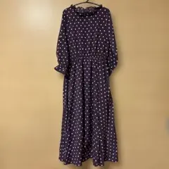 ＧＲＬ　長袖　紫色ドット柄マキシワンピース