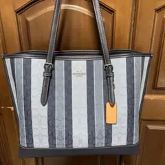 COACH ネイビー グレー ストライプ トートバッグ お値下げしました。