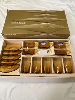 石塚硝子　強化アデリアカラー紅茶セット　カップ　グラス　昭和レトロ　琥珀色