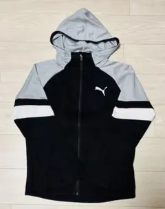 PUMA フード付きジップアップパーカー ブラック/グレー 150 秋冬