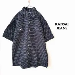 KANSAI JEANS 半袖カジュアルシャツ　ワイシャツ　ブラック 総柄　Lのサムネイル