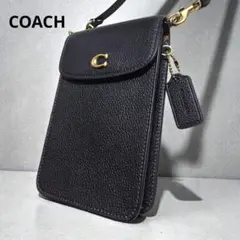 COACH コーチ スマホショルダー ブラック オールレザー ロゴマーク 美品