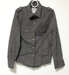 長袖シャツ 秋冬 グレー 綿100％ ボタン装飾 シャツ