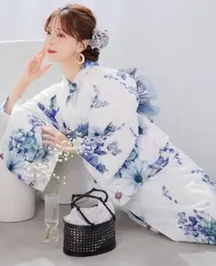 Sugar 瑠璃色ビオラブーケ浴衣 3点セット