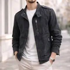 ナノユニバース M ブルゾン ジャケット 色落ち加工 ブラック 春秋