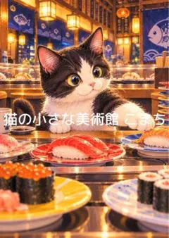 〈一枚限りの作品〉回転寿司店のカウンターに佇む猫