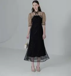 【LEJA】スパンコール刺しゅうボタニカルマーメイドケープボレロ付き