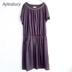 アリスバーリー 半袖ワンピース ブラウン 11号 L パイピング タック 上品