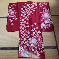 未仕立て 正絹 京友禅 丹後ちりめん 赤 牡丹 振袖 身丈183 - メルカリ