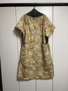 着物リメイク花柄ボートネックワンピース