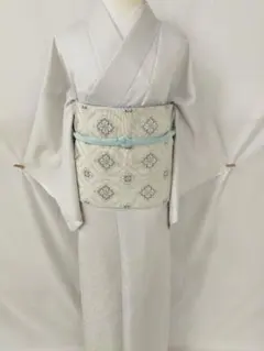 新品未使用 洗える紋意匠色無地 白系 Lサイズ 袷 着物 ポリエステル