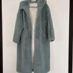 Laseti フード付 フェイクファー ロングコート ミントグリーン L 